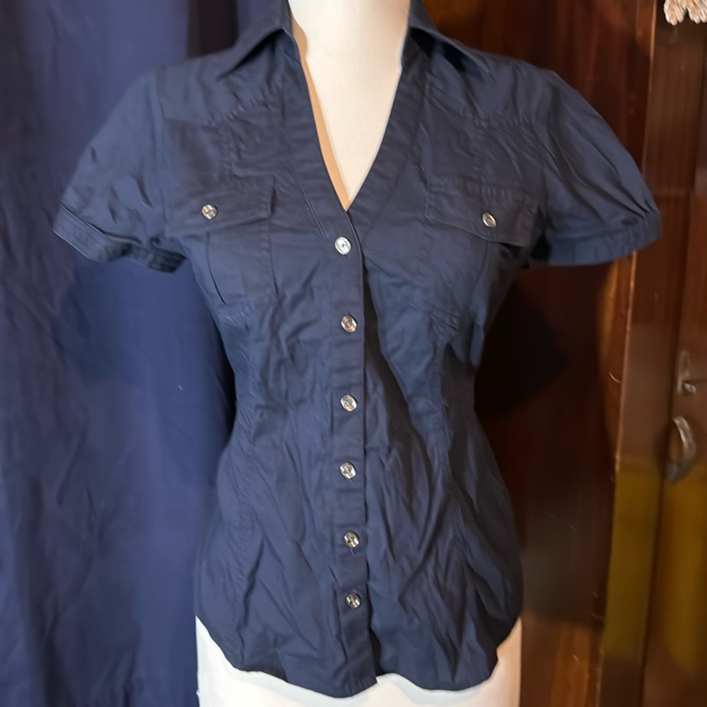Express navy blue button down blouse